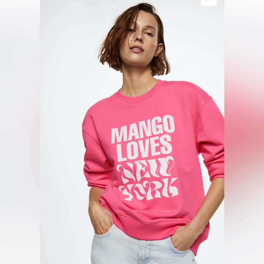 Mango New York Cotton Sweatshirt in pink size small